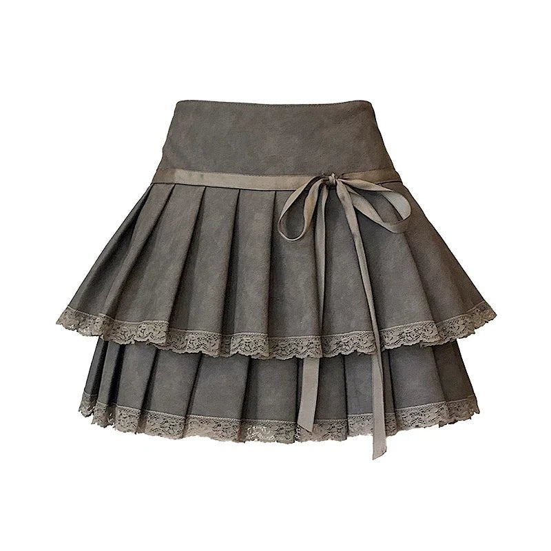 Bow - Tied Lace Pleated Mini Skirt - Skirts