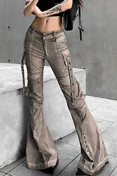 Brown Utility Flared Cargo Pants - 