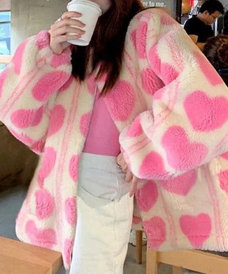 Bubblegum Heart Fluffy Jacket - 