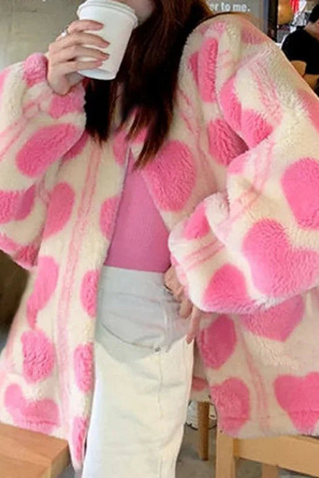 Bubblegum Heart Fluffy Jacket - 