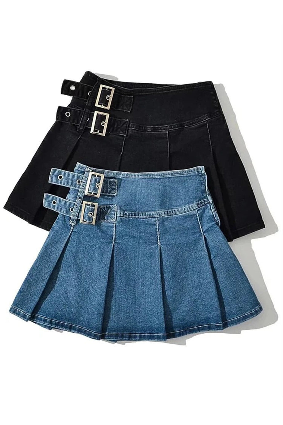 Buckle Denim Mini Skirt - Denim Skirt