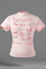 Butterfly Cotton Y2k Top pink Shoptery