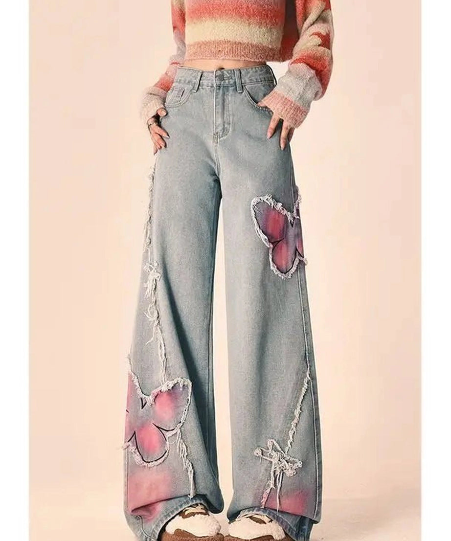 Butterfly Embroidered Jeans -