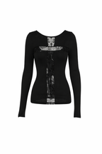 Visual Kei Off-Shoulder Cross Lace Panel Long Sleeve Top black Shoptery