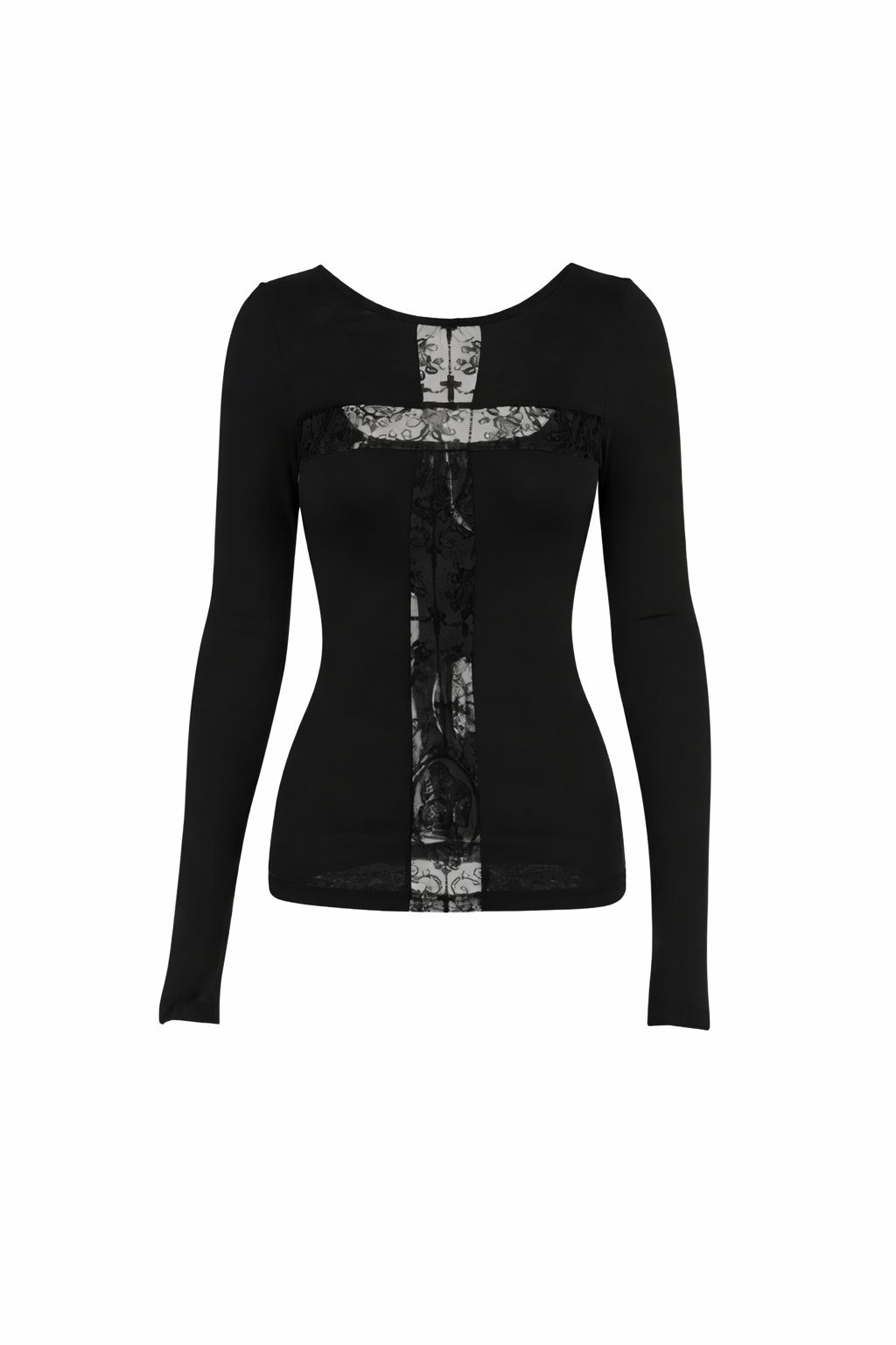 Visual Kei Off-Shoulder Cross Lace Panel Long Sleeve Top black Shoptery