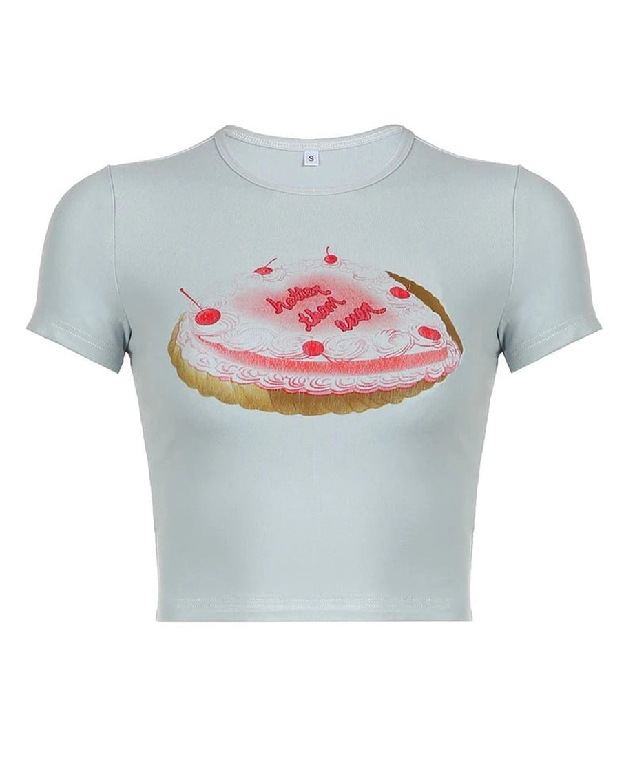 Cake Print Basic Top - Crop Tops