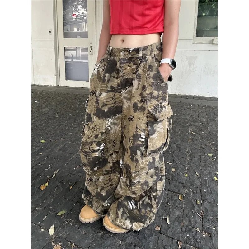 Camo Cargo Wide - Leg Pants - Pants