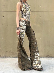Camo Chaos Y2k Flare Pants Shoptery