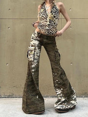 Camo Chaos Y2k Flare Pants Shoptery