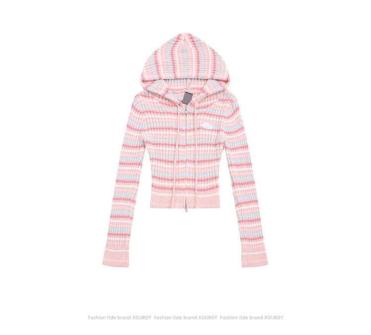 Candy Stripe Knit Hoodie - 