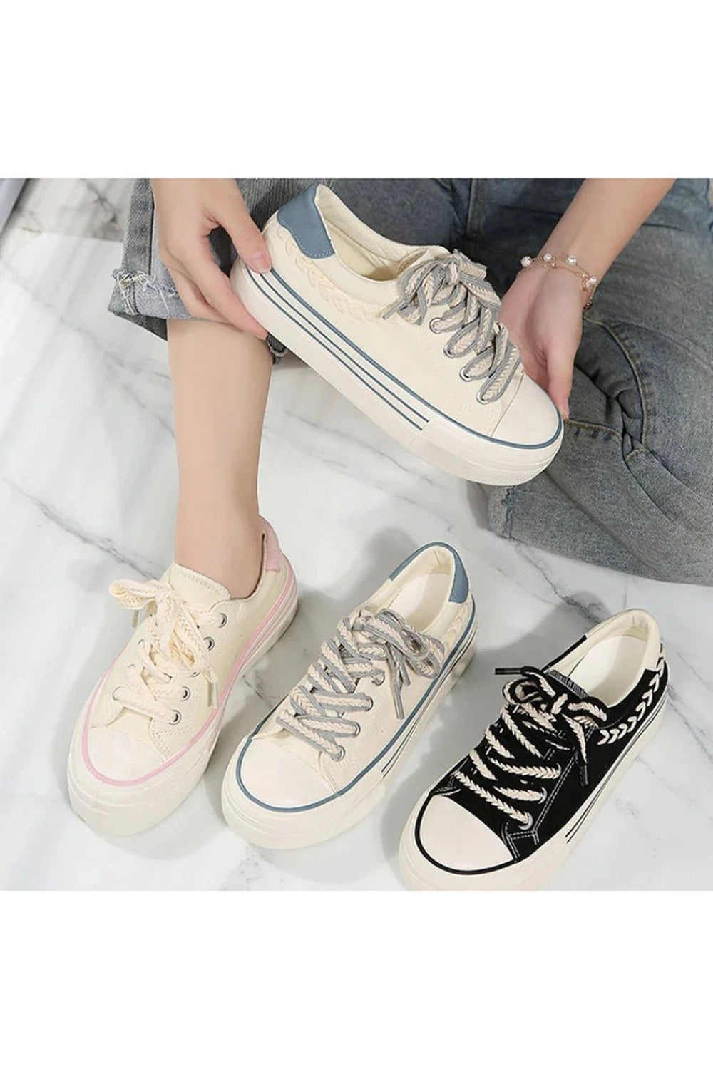 Aesthetic Canvas Platform Shoes Shoptery