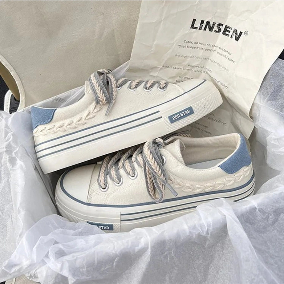 Aesthetic Canvas Platform Shoes Blue Shoptery