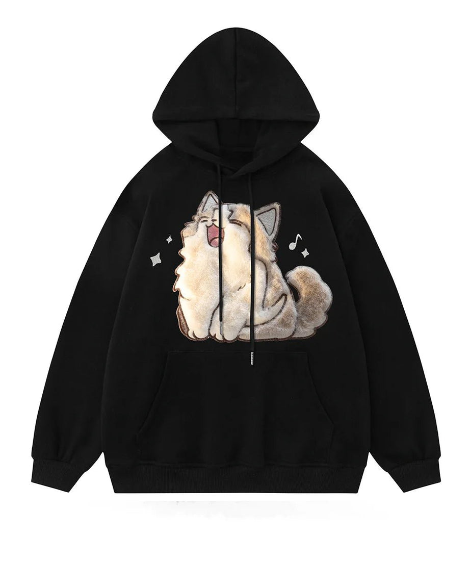 Cartoon Cat Embroidery Hoodie -