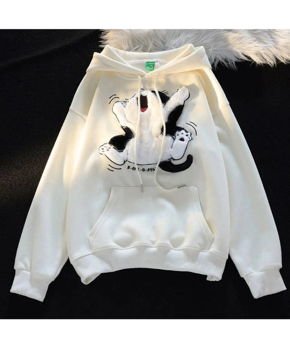 Cartoon Cat Fleece Hoodie -