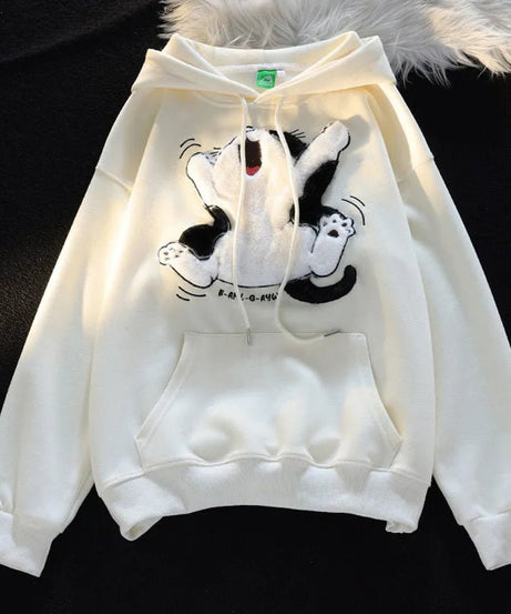 Cartoon Cat Fleece Hoodie -