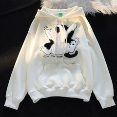 Fall Cartoon Cat Fleece Hoodie White Shoptery