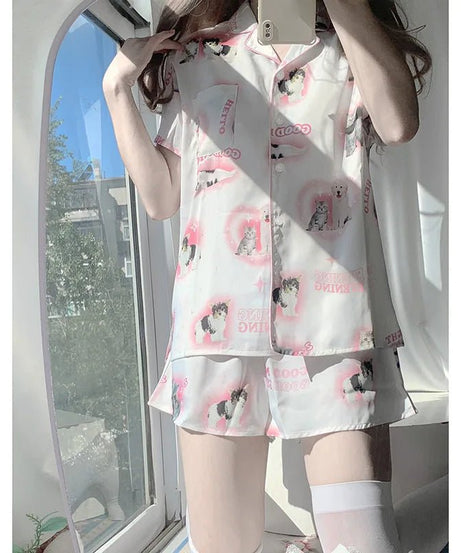 Cartoon Cat Pajama Set - Pajamas