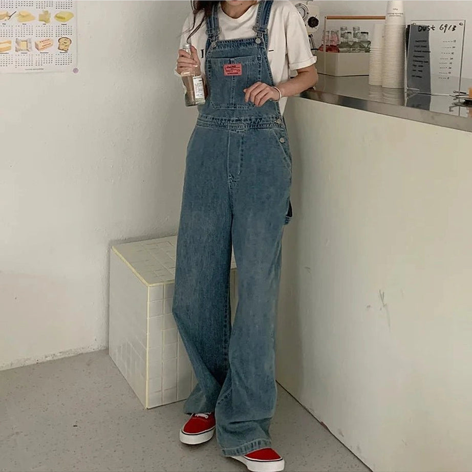 Retro Casual Denim Baggy Jumpsuit Shoptery