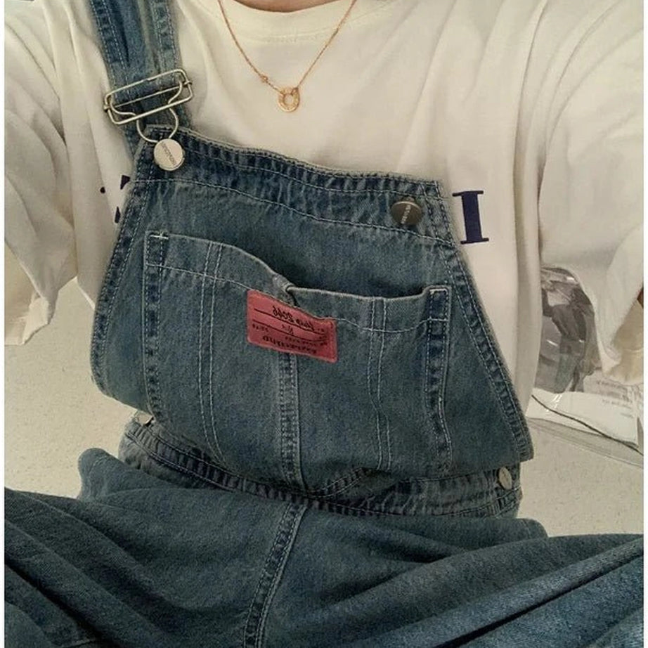 Retro Casual Denim Baggy Jumpsuit Shoptery