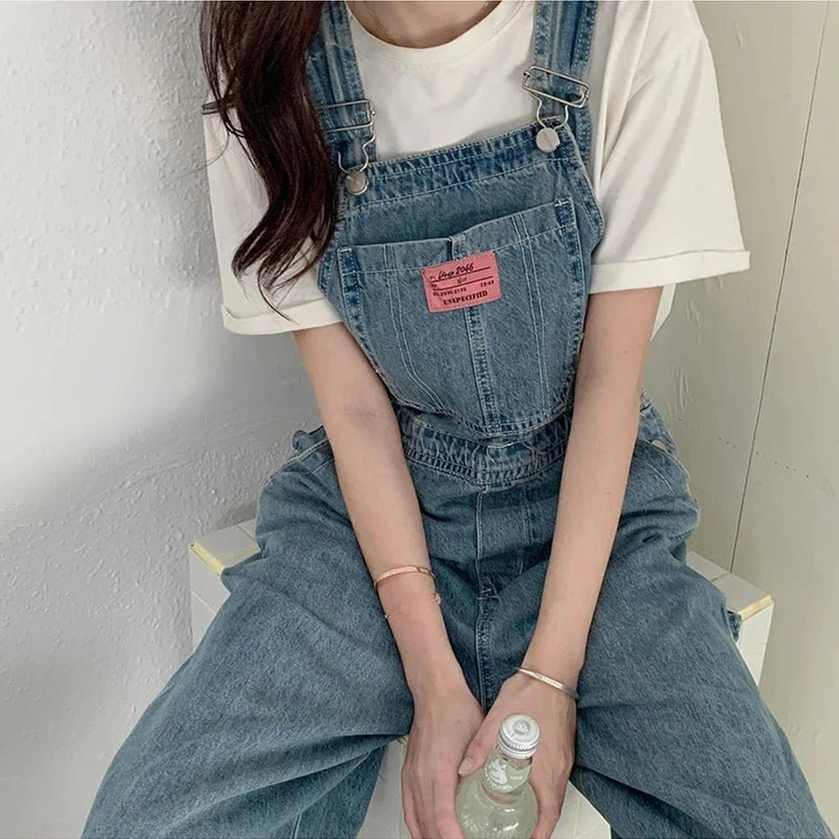 Retro Casual Denim Baggy Jumpsuit Blue Shoptery