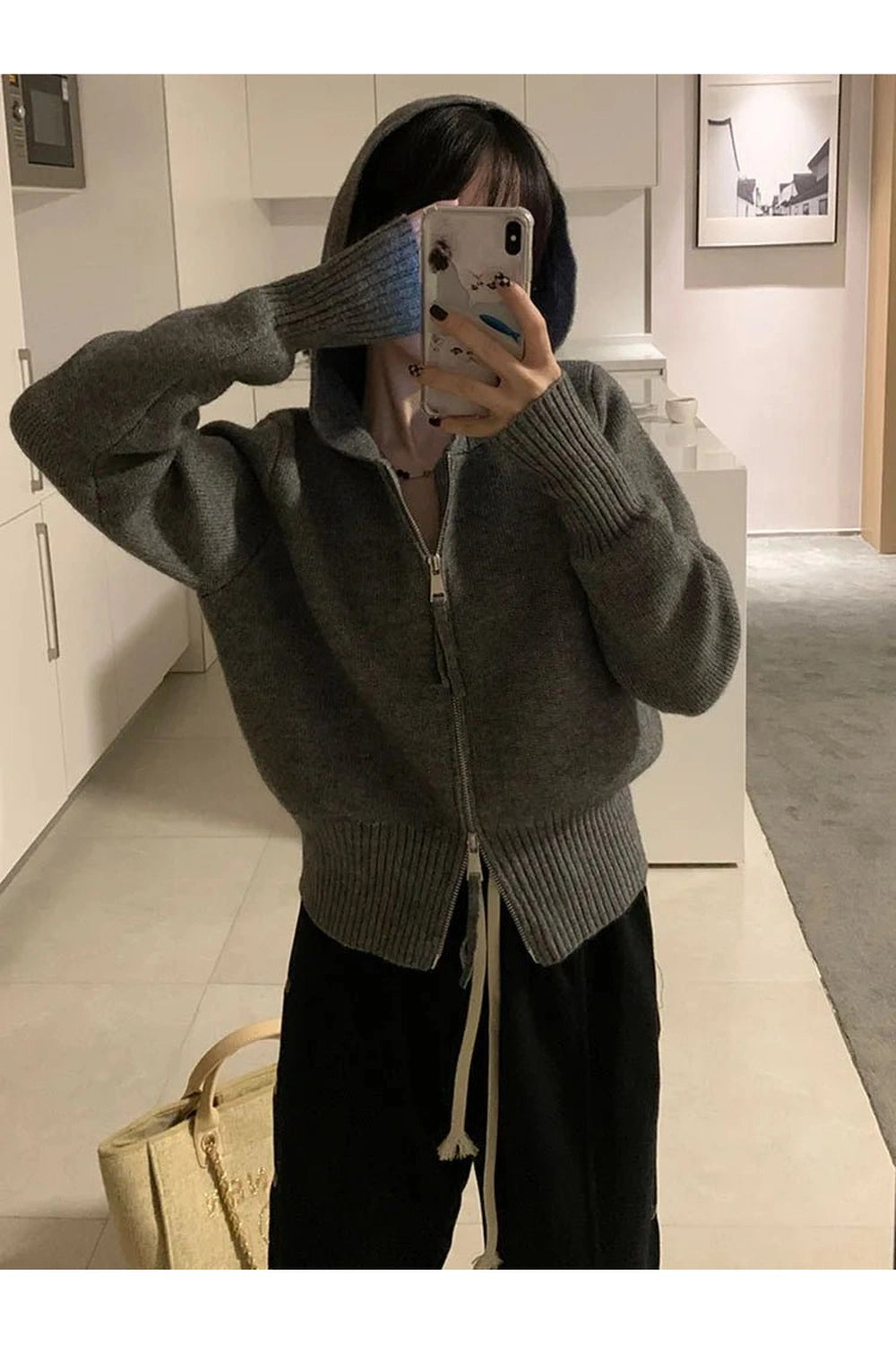 Aesthetic Acubi Solid Cardigan Grey Shoptery