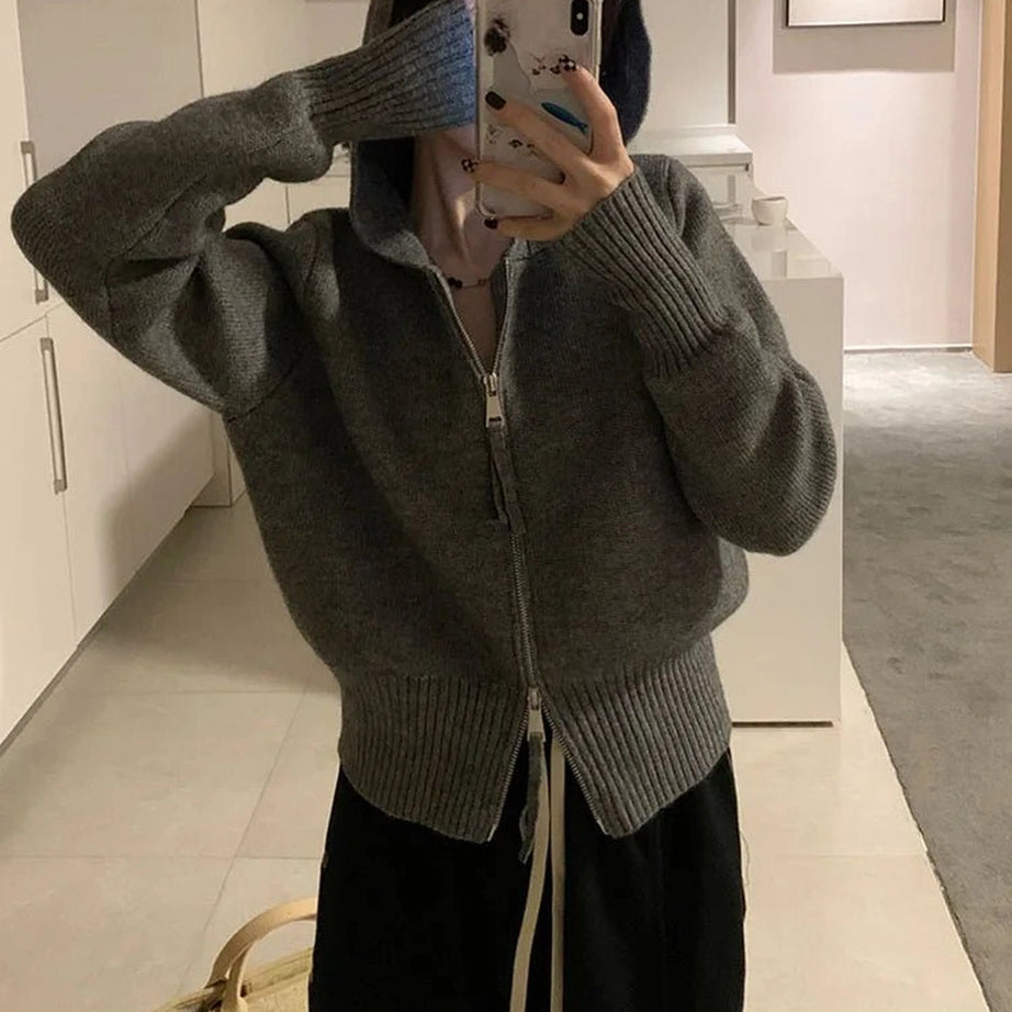 Aesthetic Acubi Solid Cardigan Grey Shoptery