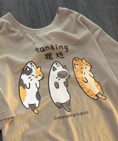 Cat Design Cotton T-shirt -