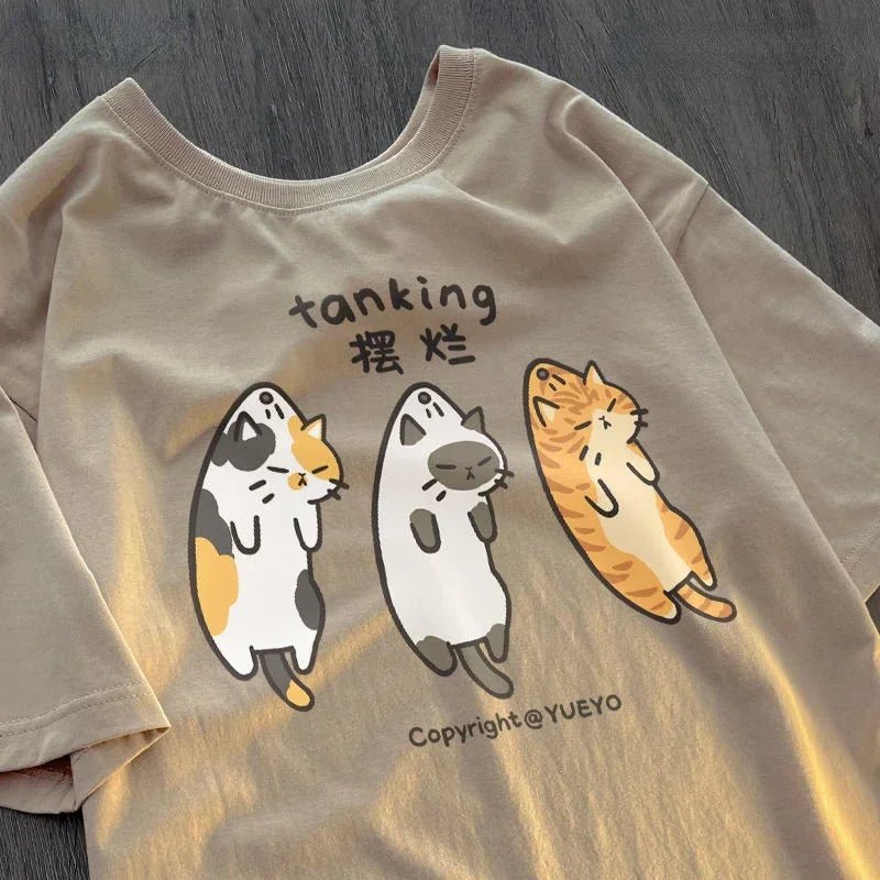 Cat Design Cotton T-shirt -