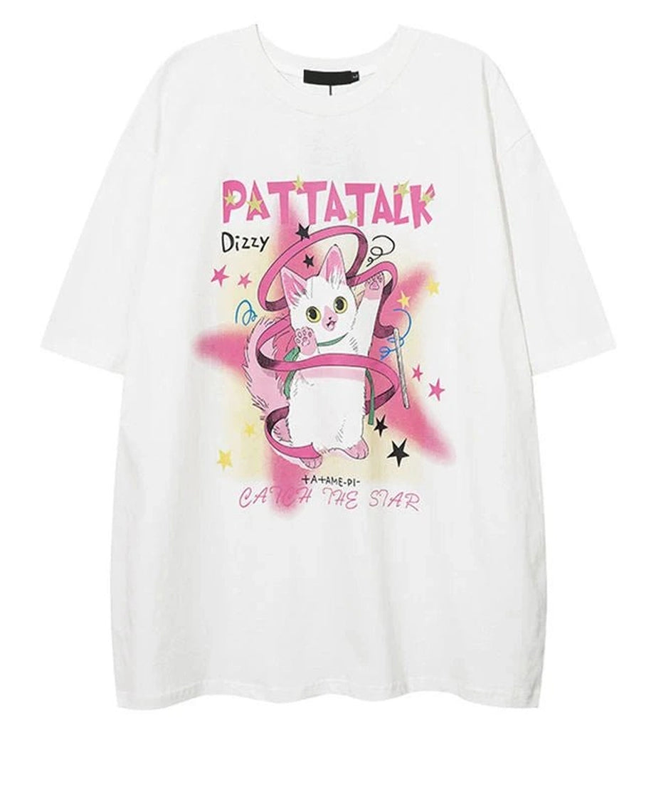 Cat Print Y2k T-Shirt -