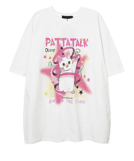 Cat Print Y2k T-Shirt -