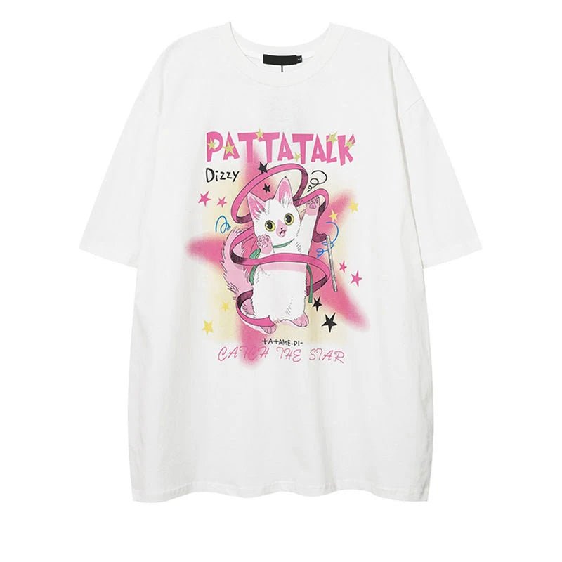 Cat Print Y2k T-Shirt -