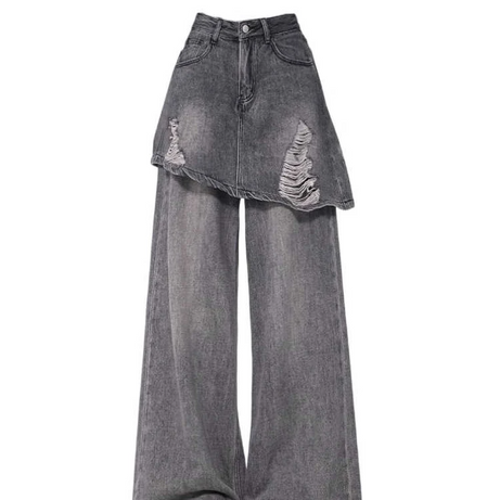 Grunge Skirted Flare Jeans Brown Shoptery