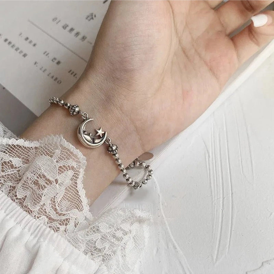 Alt Celestial Moon & Star Silver Bracelet Shoptery