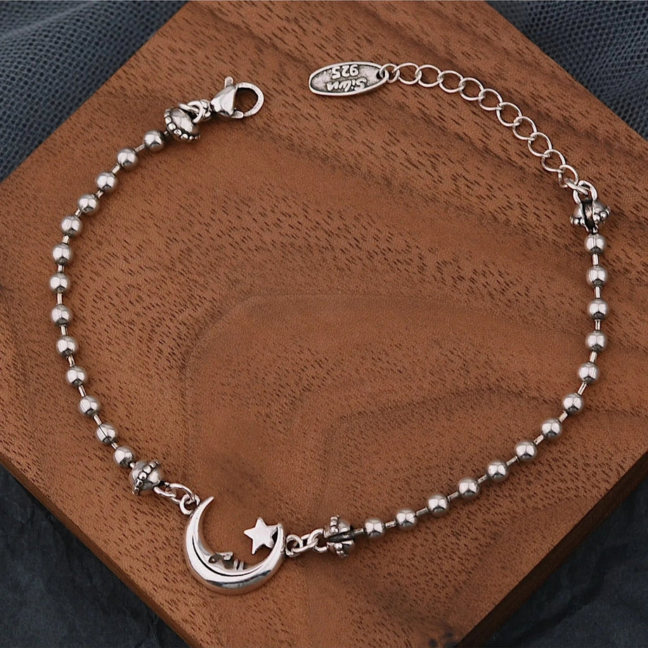 Alt Celestial Moon & Star Silver Bracelet Shoptery