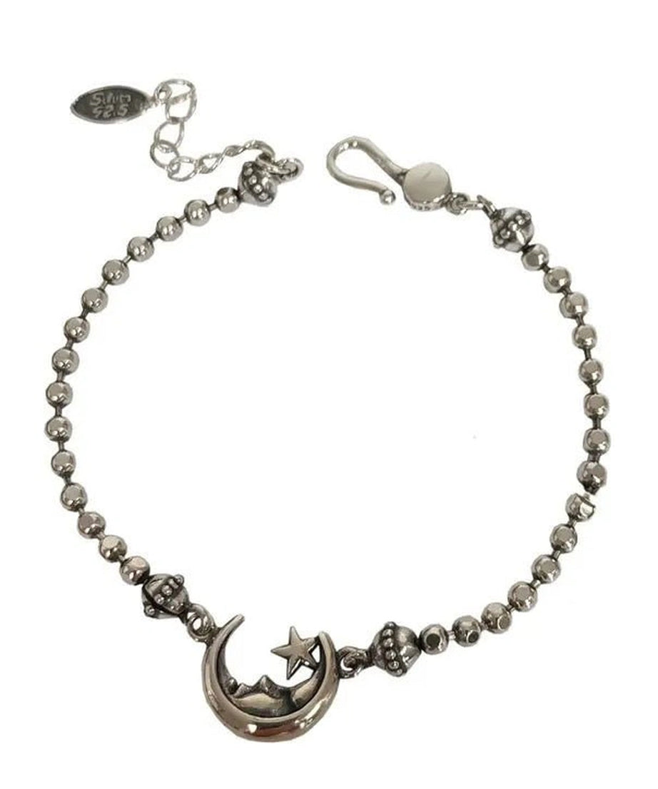 Celestial Moon & Star Silver Bracelet - Bracelets