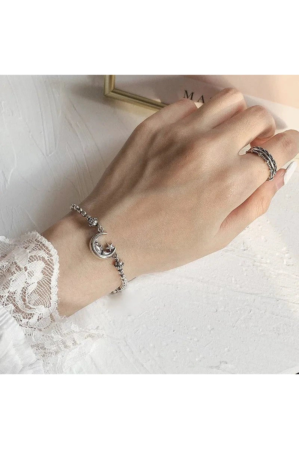 Alt Celestial Moon & Star Silver Bracelet Shoptery