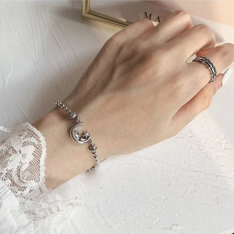 Alt Celestial Moon & Star Silver Bracelet Shoptery