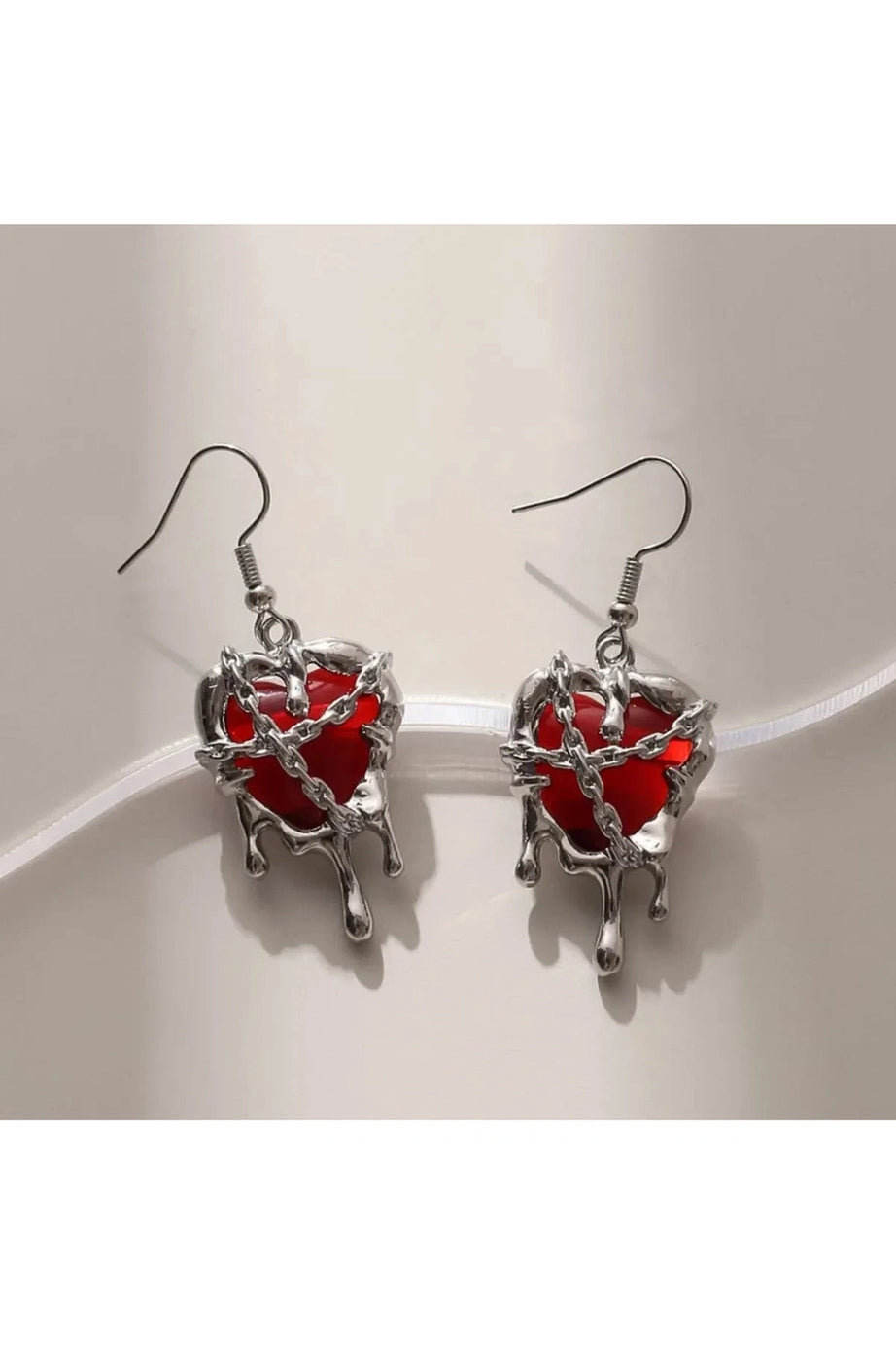 Chained Blood Heart Earrings - Earrings