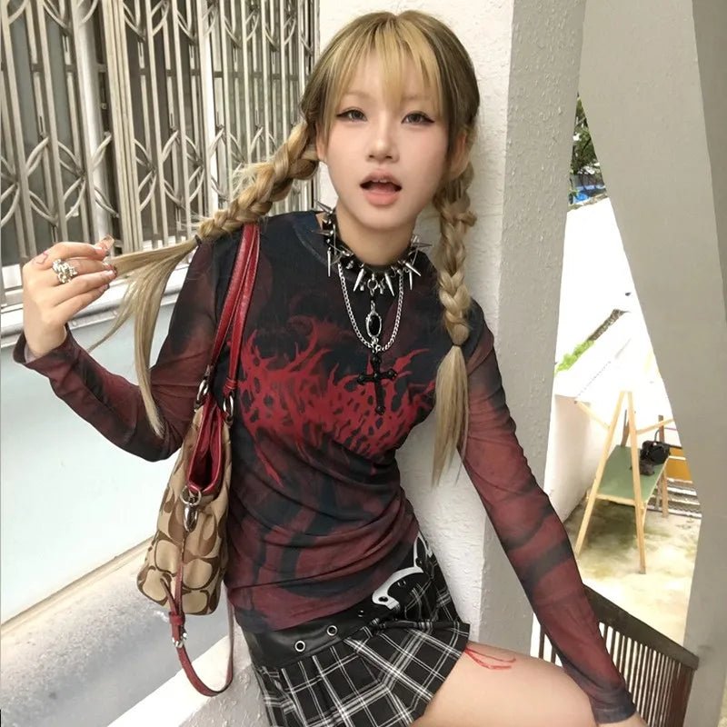 Chaos Flame Graphic Alt Mesh Top Shoptery