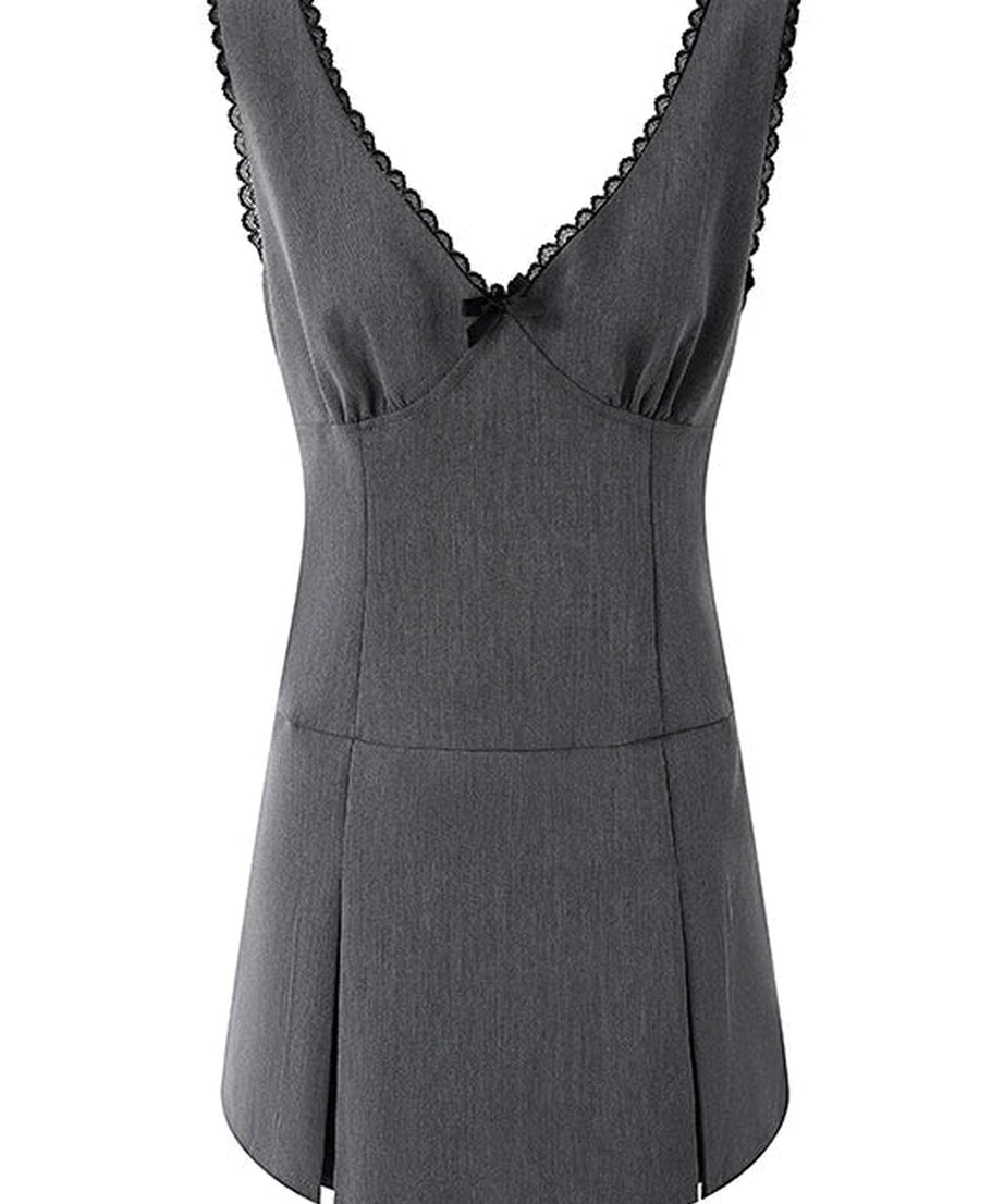 Charcoal Lace Trim Dress - Dresses