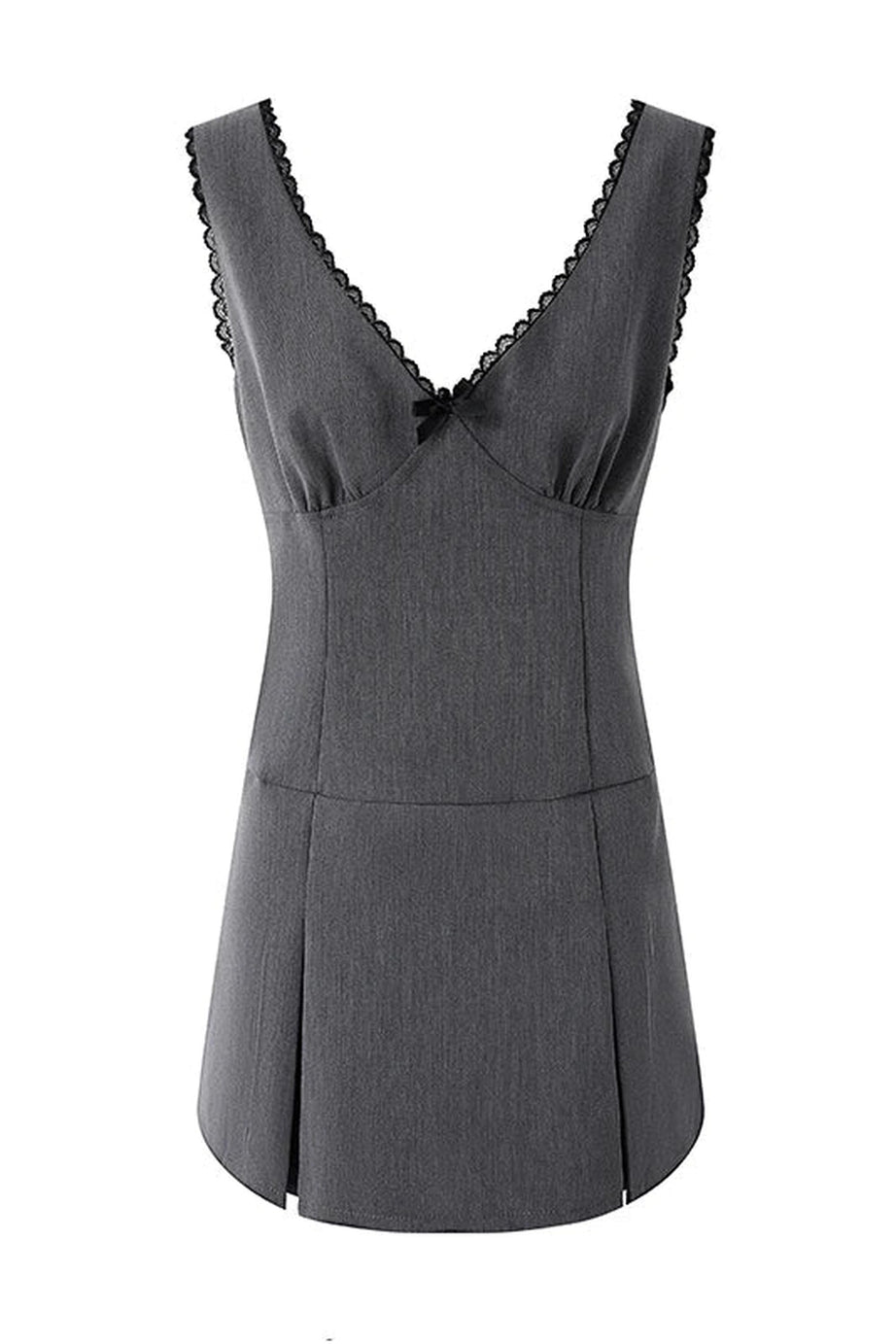 Charcoal Lace Trim Dress - Dresses