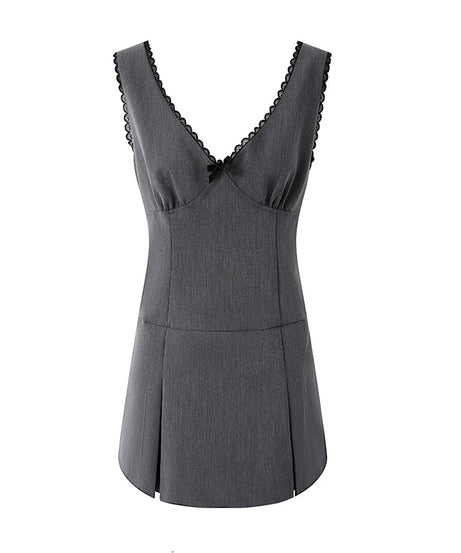 Charcoal Lace Trim Dress - Dresses