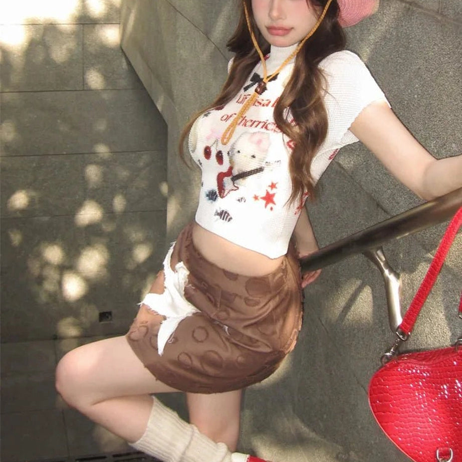 Kidcore Charming Melody Mesh Knit Top Shoptery