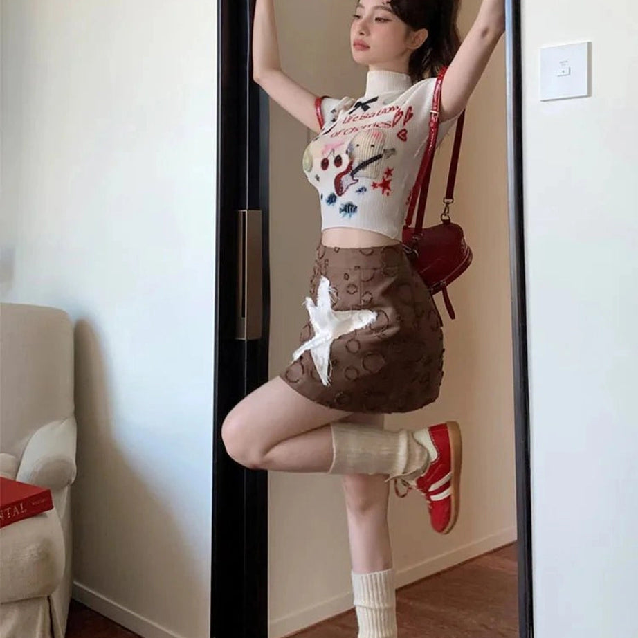 Kidcore Charming Melody Mesh Knit Top Shoptery