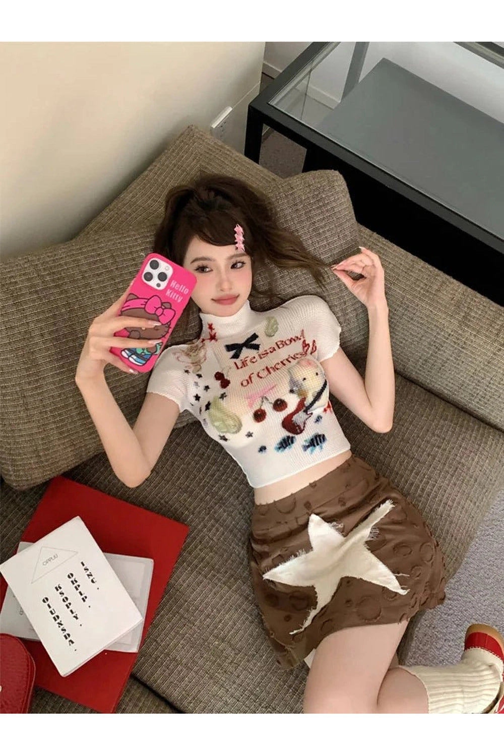 Kidcore Charming Melody Mesh Knit Top Shoptery