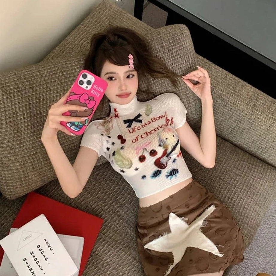 Kidcore Charming Melody Mesh Knit Top Shoptery