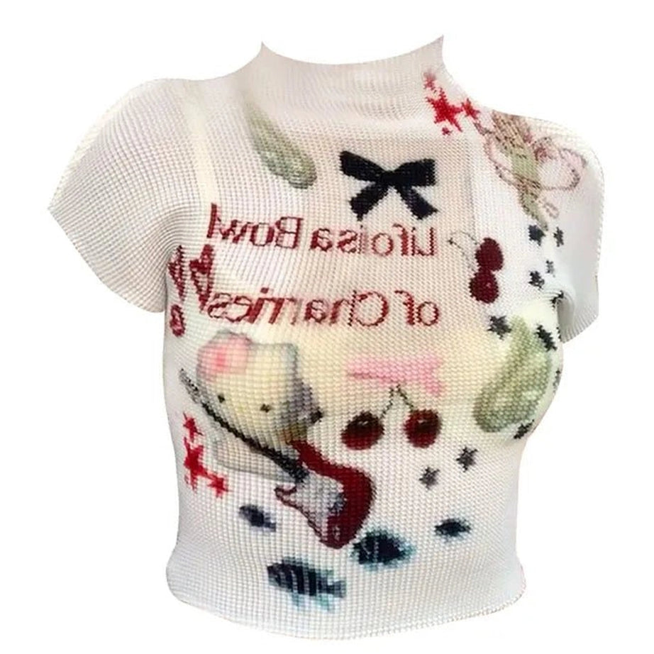 Kidcore Charming Melody Mesh Knit Top Shoptery