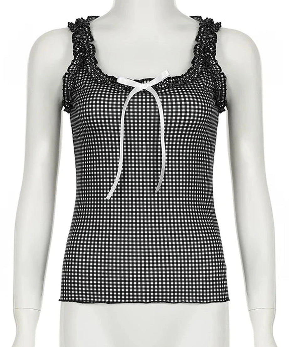 Checkerboard Ruffle Camisole Top -