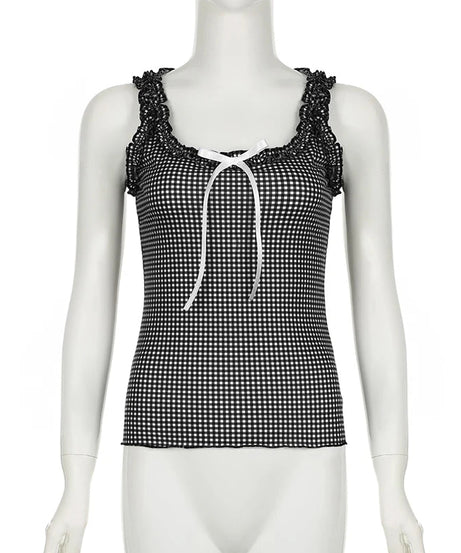 Checkerboard Ruffle Camisole Top -