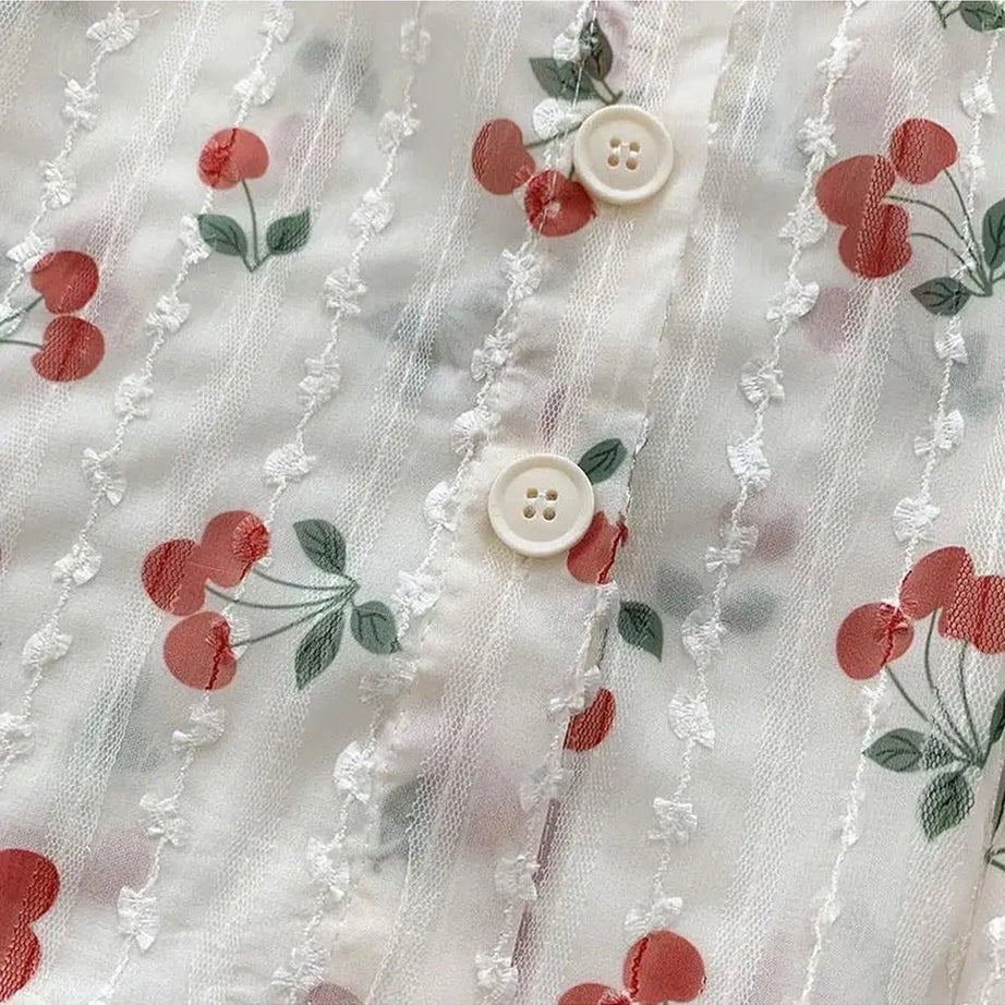 Cherry Blossom Coquette Button-Up Blouse Shoptery